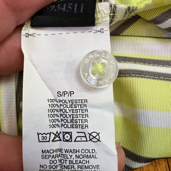 Oakley Polo Shirt Mens Small Performance Golf Striped Yellow White - Picture 7 of 7